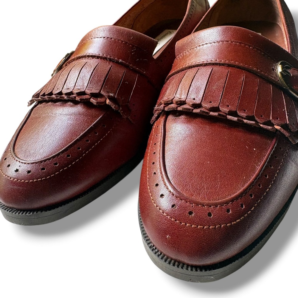 Carriage Court Womens Cognac Brown Leather Kiltie Loafers Brogue Buckle Shoes - Picture 6 of 11